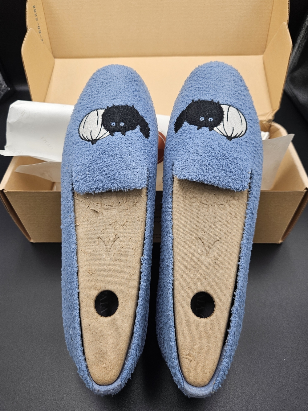 VIVAIA Audrey Blue Terry Knit Flats Cat Pumpkin Embroidery EU 40 / US 9 Soft - Picture 8 of 10